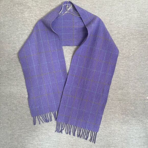 AVOCA Accessories - AVOCA Wool Scarf Lavender Purple Check Plaid Fringe 64" x 11.5" Preppy Unisex